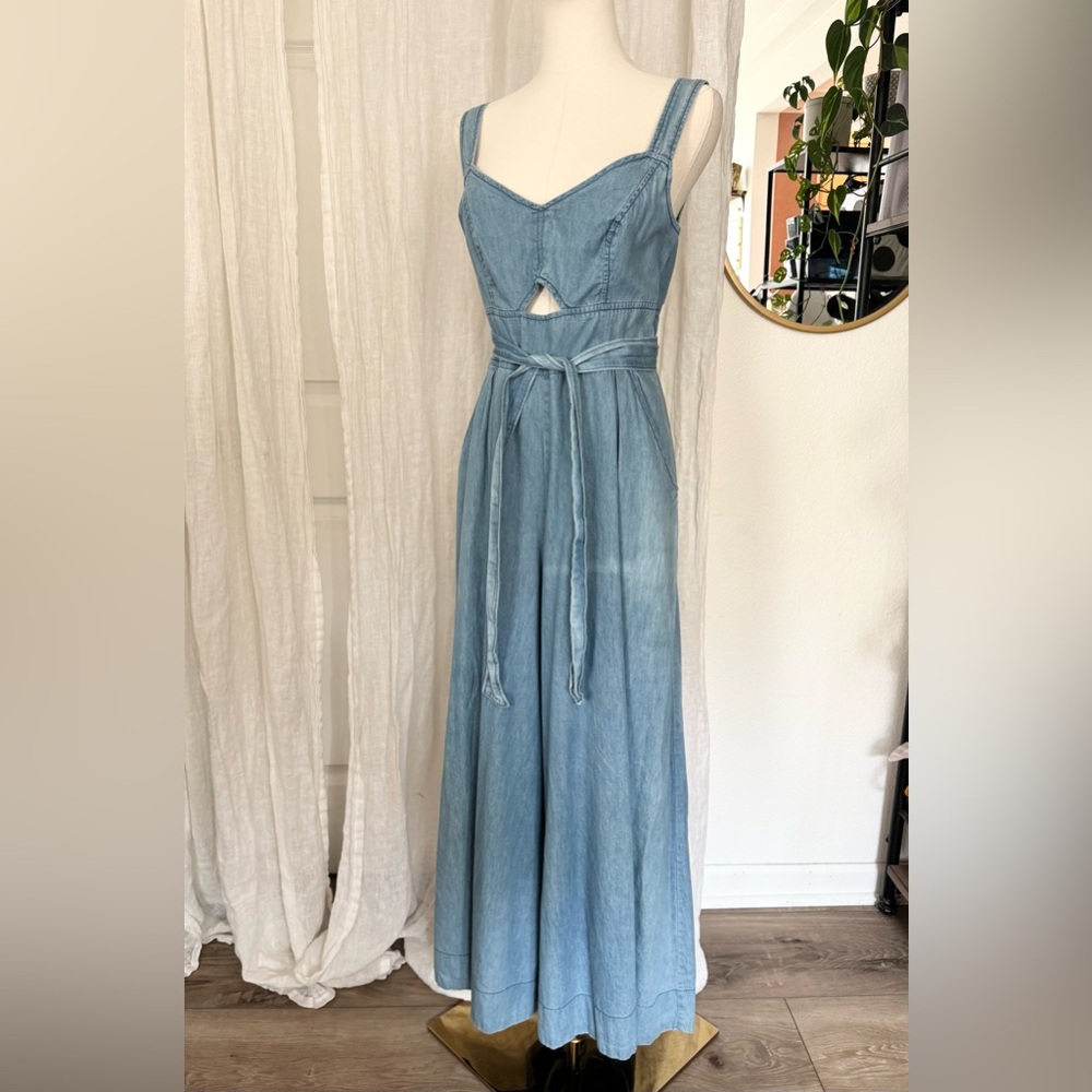 Anthro Chambray Wide Leg Jumpsuit